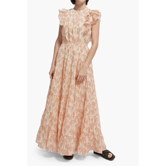 NWT Scotch & Soda Pink Leaf Print Sun Seekers Organic Cotton Maxi Dress SMALL - Picture 2 of 12